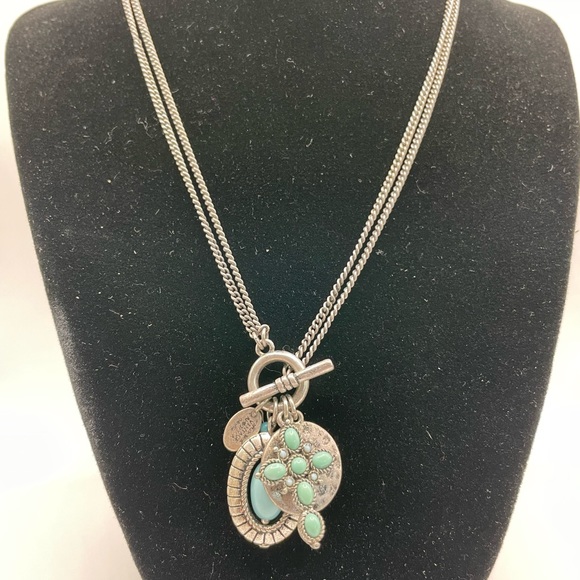 Nine West Vintage America Collection Faux Turquoise Charm Necklace - Picture 1 of 6